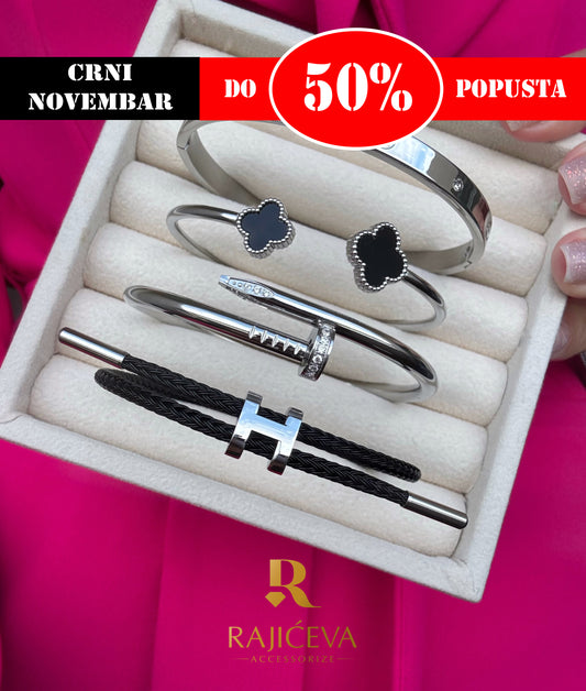 Ekser, Love, Lora i Sefora sa dve crne deteline narukvice u boji srebra