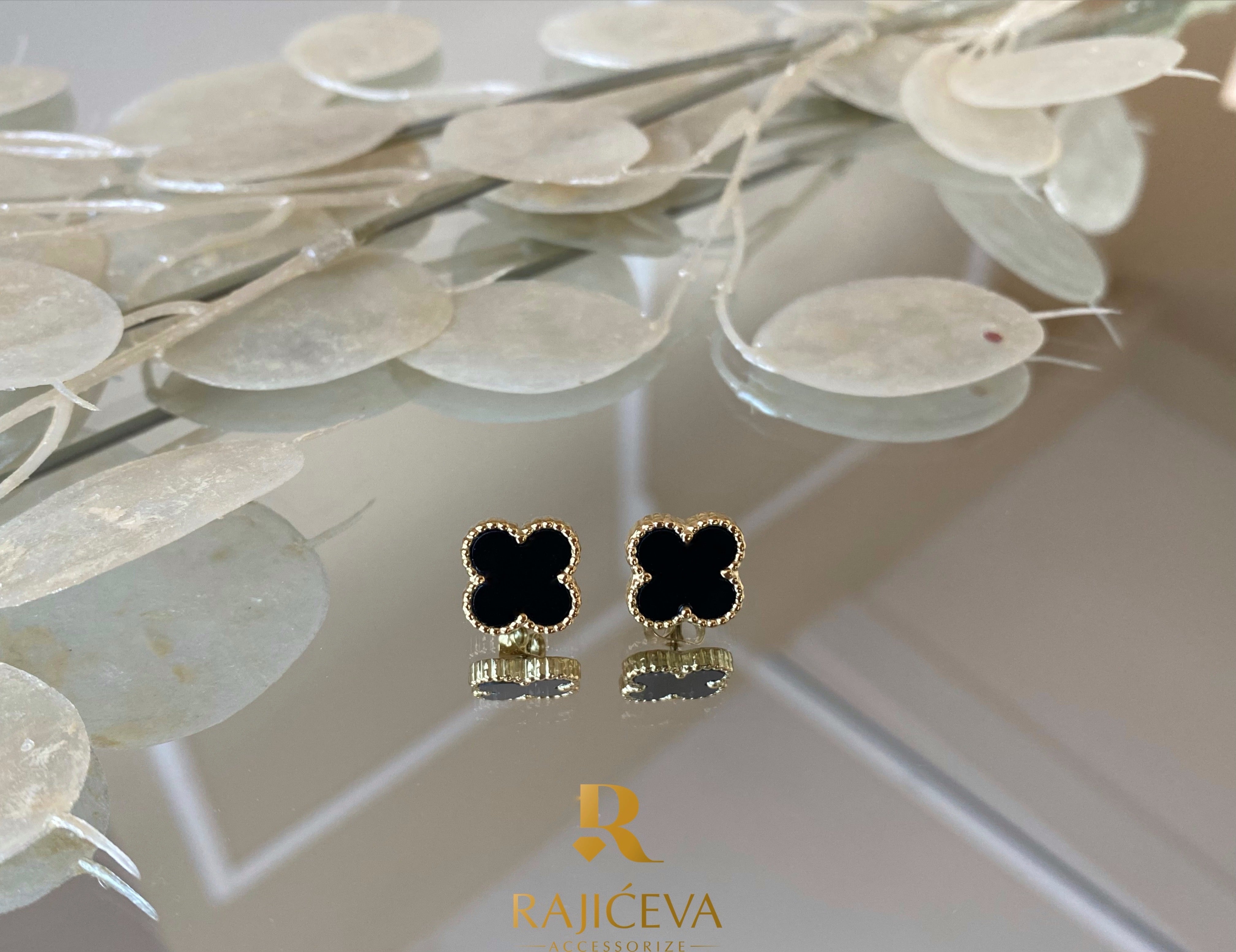 Ženske minđuše od hirurškog nerđajućeg čelika – elegantni zlatni modeli sa crnim detaljima