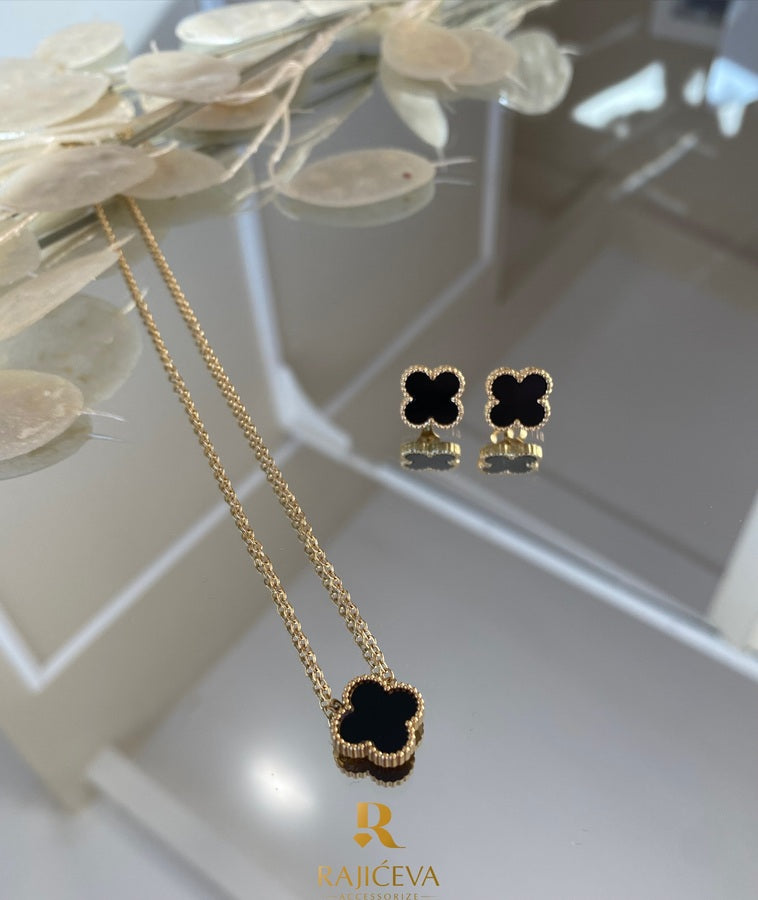 Crno-zlatni Sefora set ogrlica i minđušice od hirurškog nerđajućeg čelika