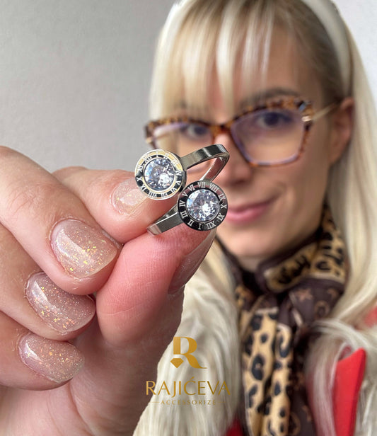 Rea prsten sa cirkonima od hirurškog nerđajućeg čelika u boji
