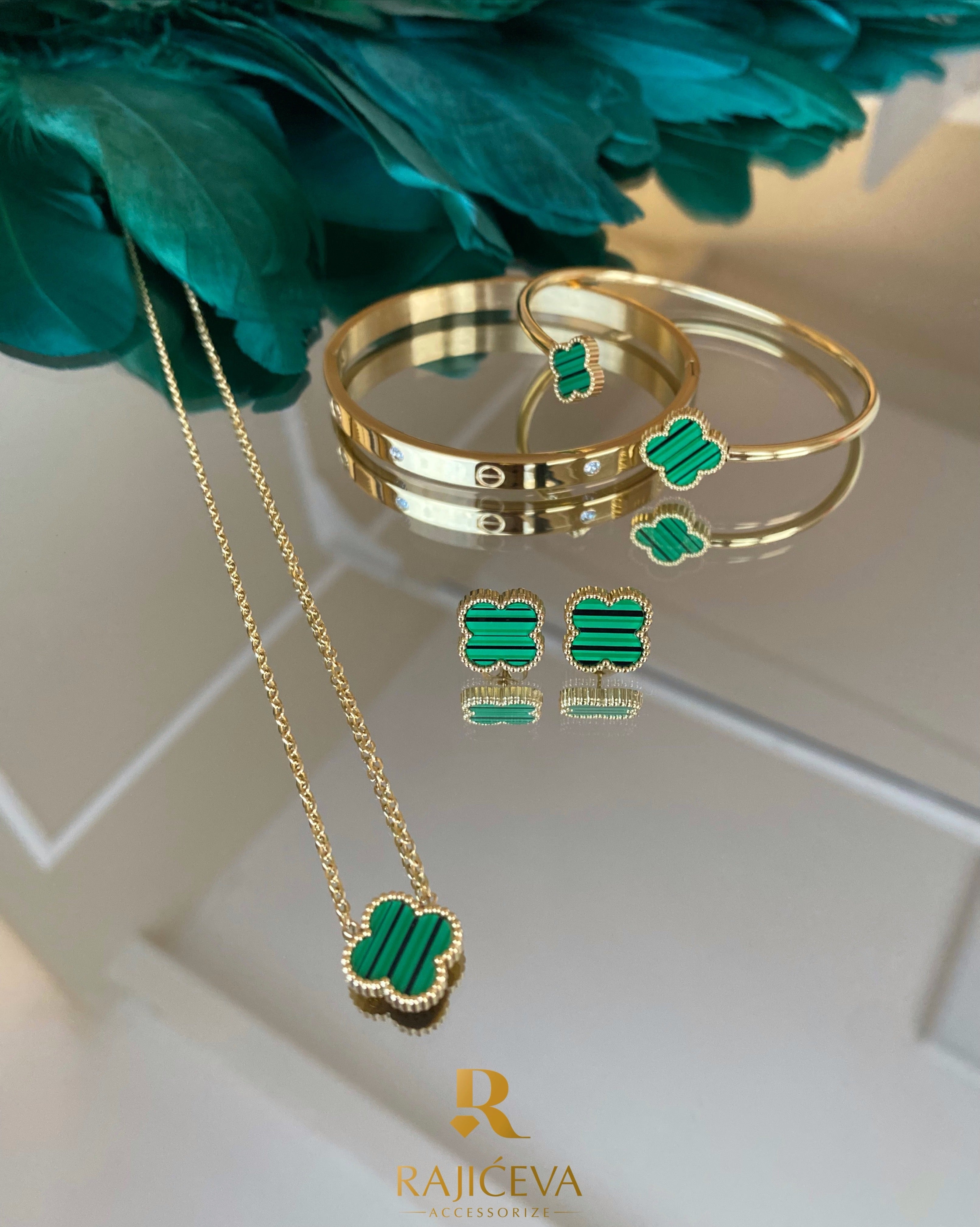 Sefora zeleni detelina nakit ogrlica narukvica minđuše Love set