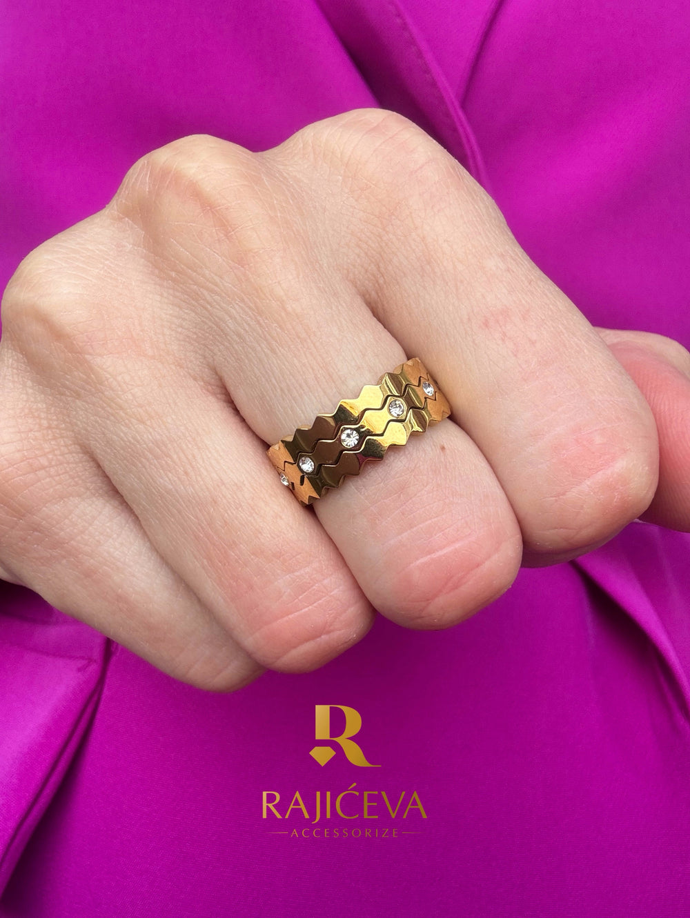 Tri zlatna prstena 3u1 model Lara – hirurški nerđajući čelik