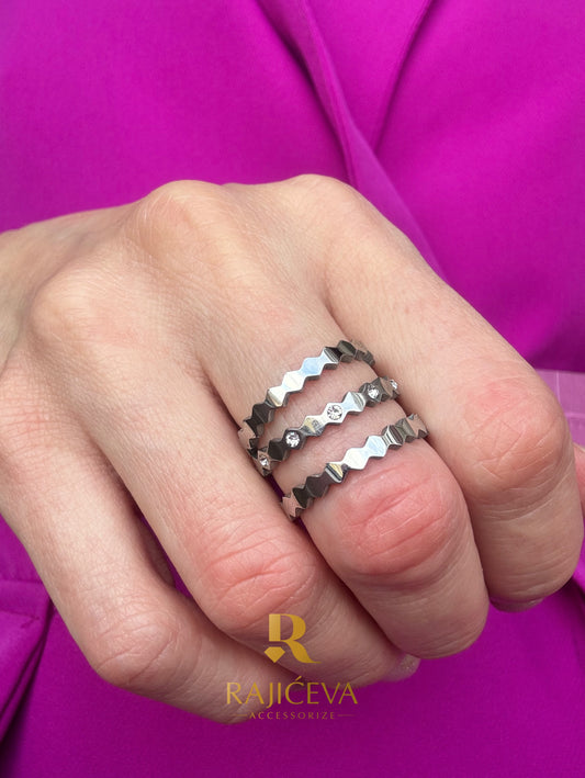 Tri srebrna prstena 3u1 model Lara – hirurški čelik 316L