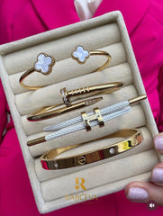 set narukvica od hirurškog čelika Love Ekser Lora Sefora belo zlatna
